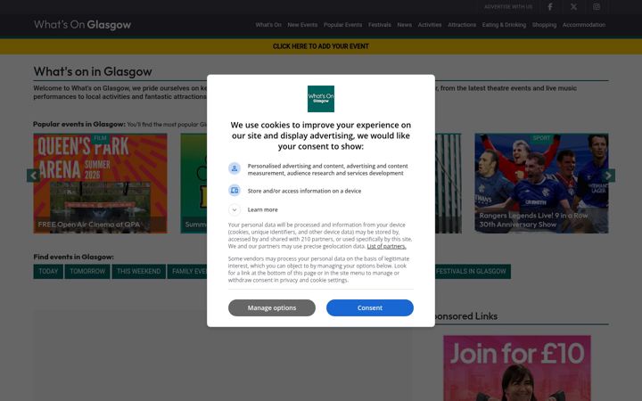 Screenshot of whatsonglasgow.co.uk