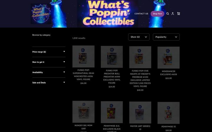 Screenshot of whatspoppincollectibles.com