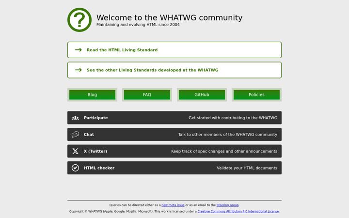 Kuvakaappaus sivustosta whatwg.org