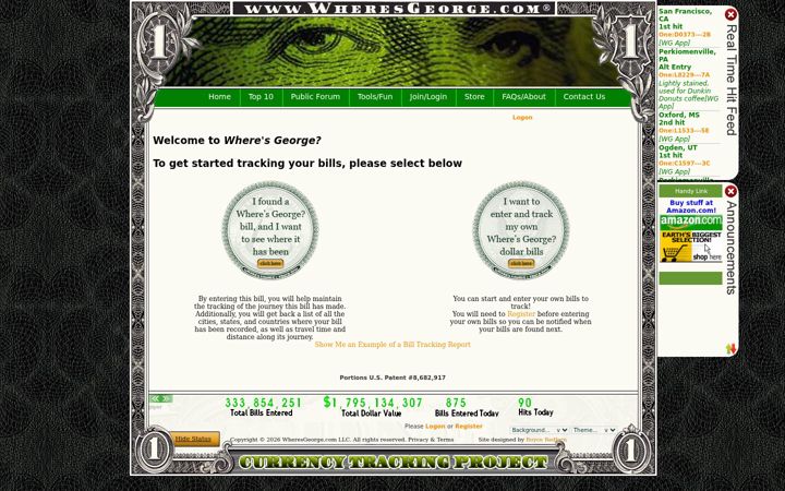 Screenshot of wheresgeorge.com