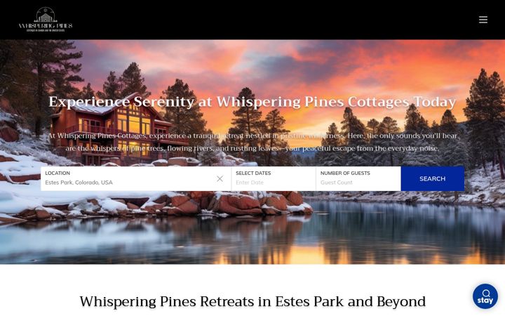 Screenshot of whisperingpinescottages.com