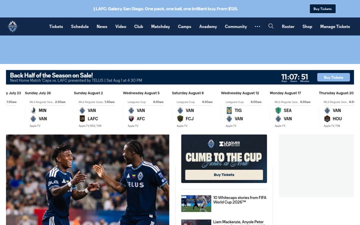 Kuvakaappaus sivustosta whitecapsfc.com