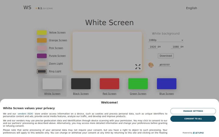 Screenshot of whitescreen.online