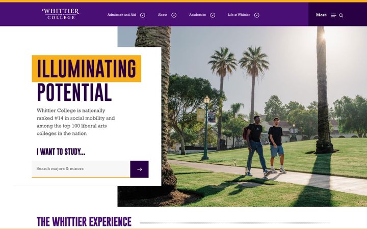 Screenshot of whittier.edu