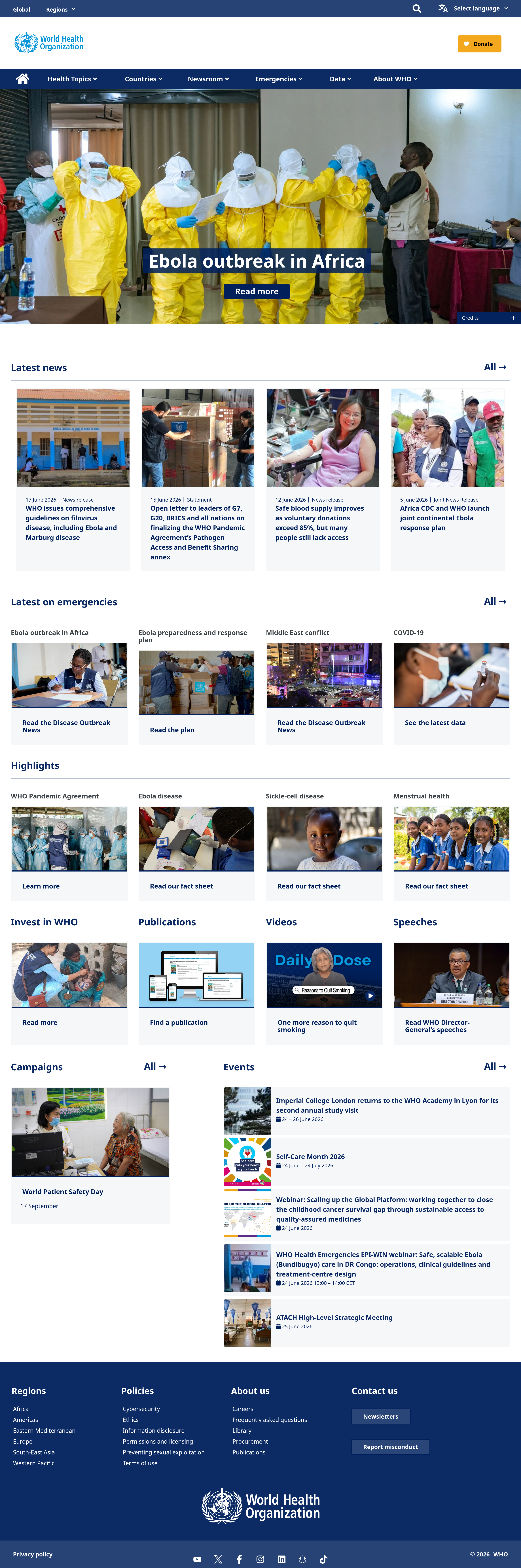 Screenshot of who.int
