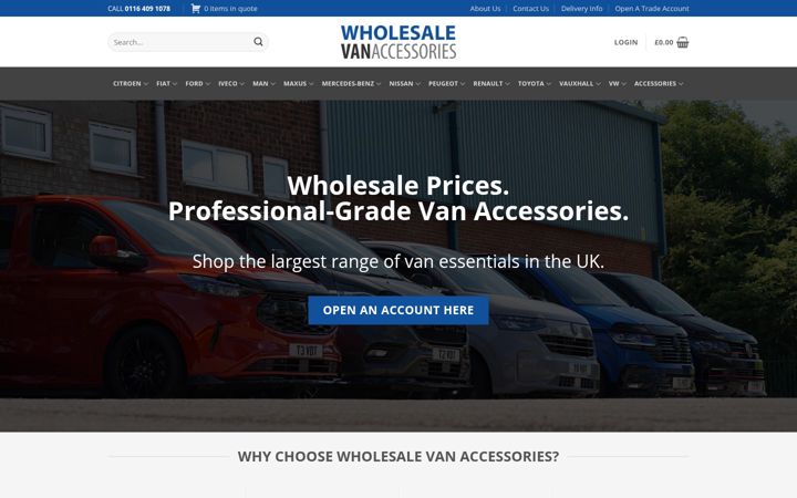 Екранна снимка на wholesalevanaccessories.co.uk