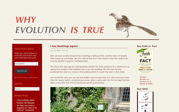 Screenshot ta' whyevolutionistrue.com