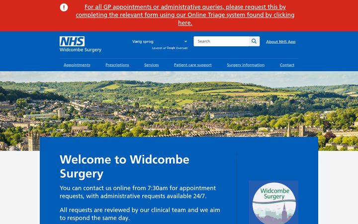 Екранна снимка на widcombesurgery.nhs.uk
