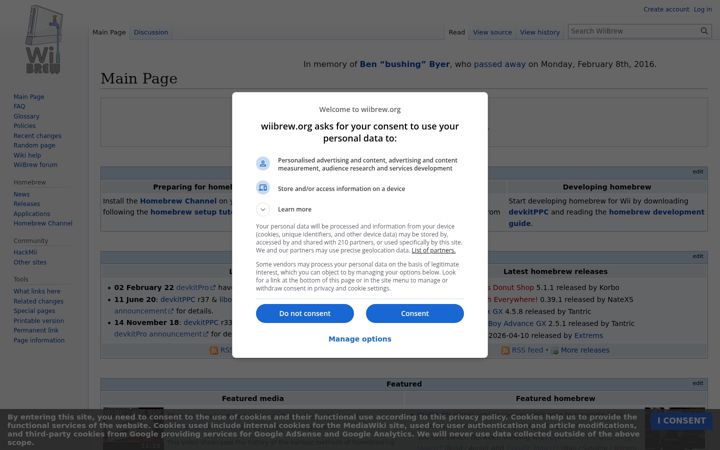 Screenshot of wiibrew.org