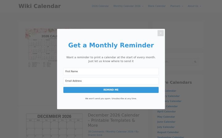 Screenshot von wiki-calendar.com