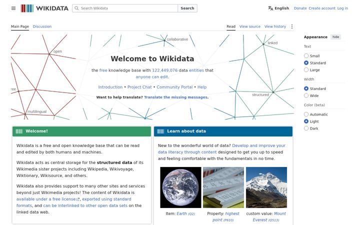 Screenshot di wikidata.org