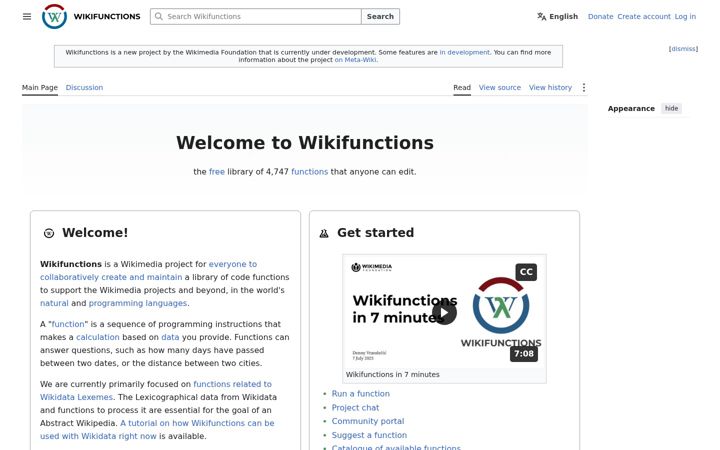 Screenshot of wikifunctions.org