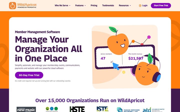 Screenshot von wildapricot.org