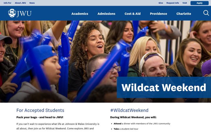 Screenshot of wildcatweekend.jwu.edu