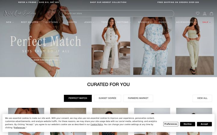 Kuvakaappaus sivustosta wildoakboutique.com