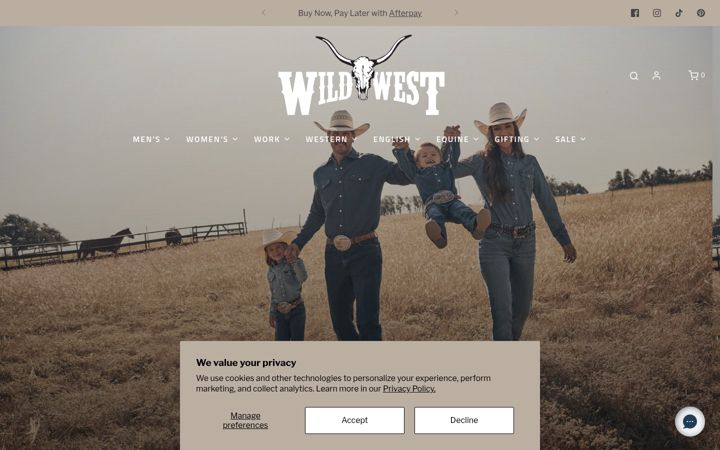 Screenshot of wildwestbootstore.com