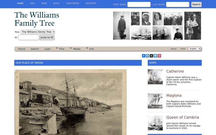 Screenshot of williamsfamilytree.co.uk