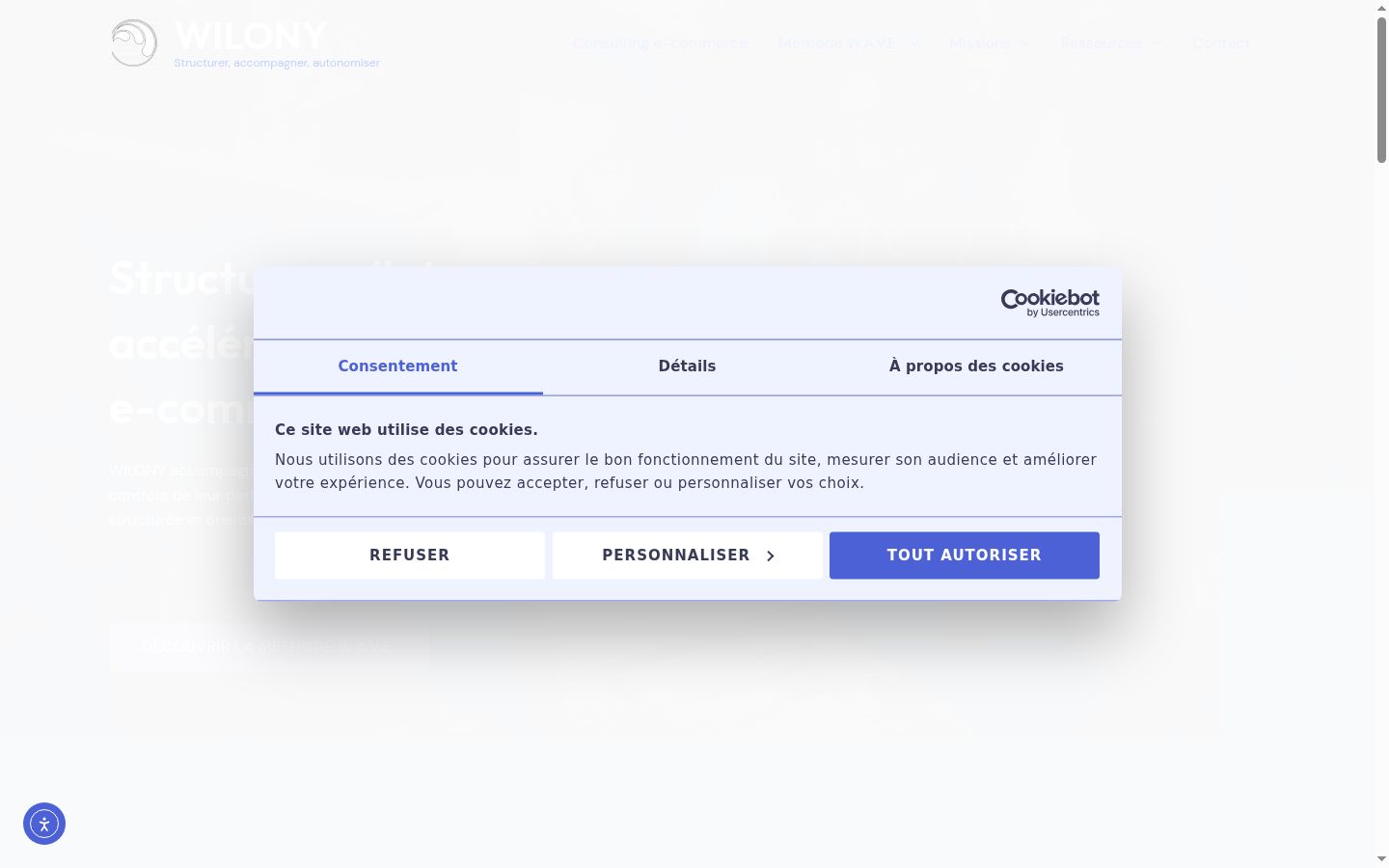 Captura de pantalla del banner de consentimiento mostrado antes de cualquier interacción