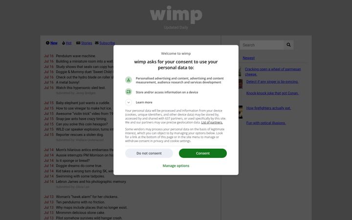 Posnetek zaslona wimp.com