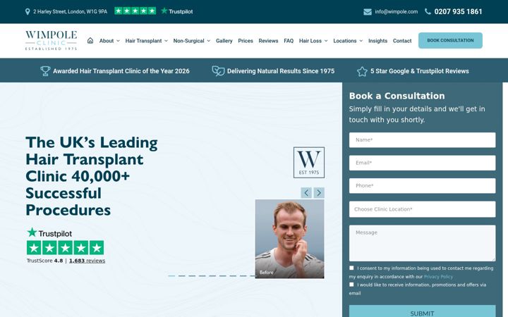 Screenshot di wimpoleclinic.com
