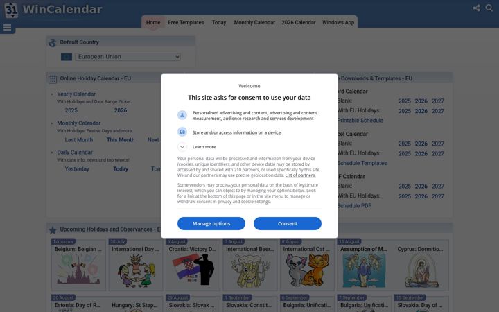Screenshot of wincalendar.com