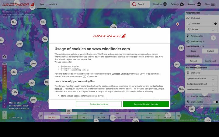 Screenshot of windfinder.net
