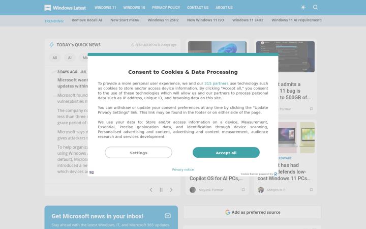 Captura de ecrã de windowslatest.com