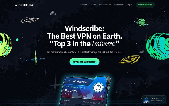 Zrzut ekranu windscribe.com