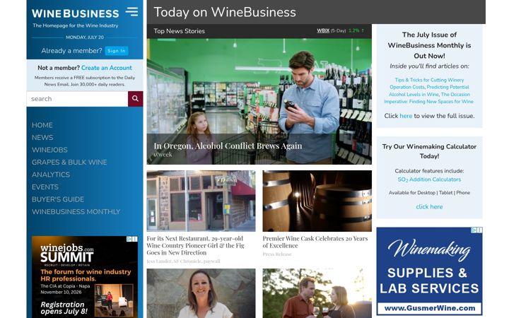 Screenshot of winebusiness.com