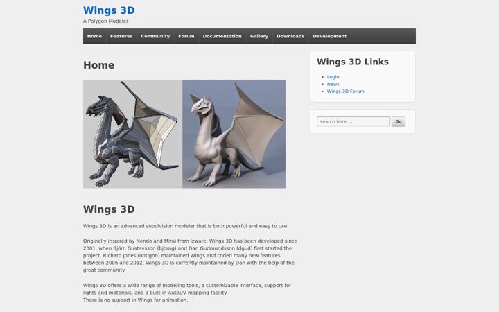 Screenshot of wings3d.com