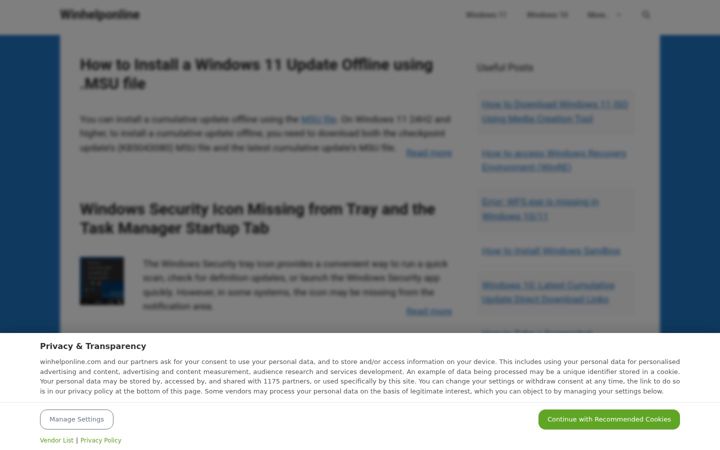 Screenshot of winhelponline.com