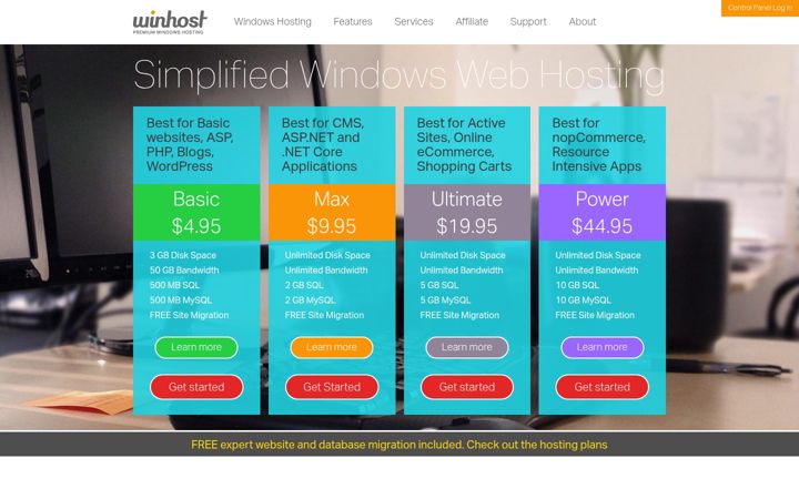 Screenshot van winhost.com
