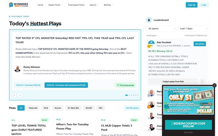 Screenshot of winnersandwhiners.com