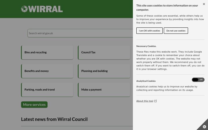 Screenshot of wirral.gov.uk