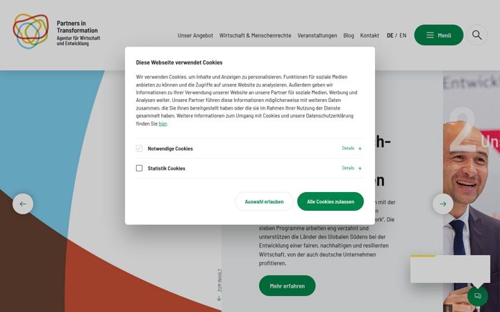 Snímek obrazovky wirtschaft-entwicklung.de
