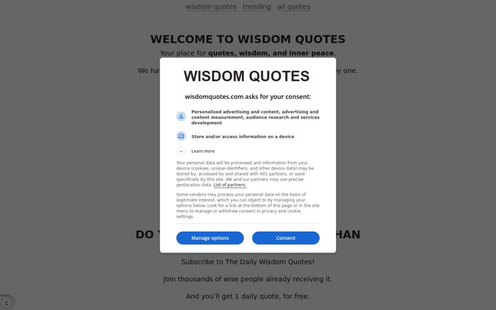 Screenshot of wisdomquotes.com
