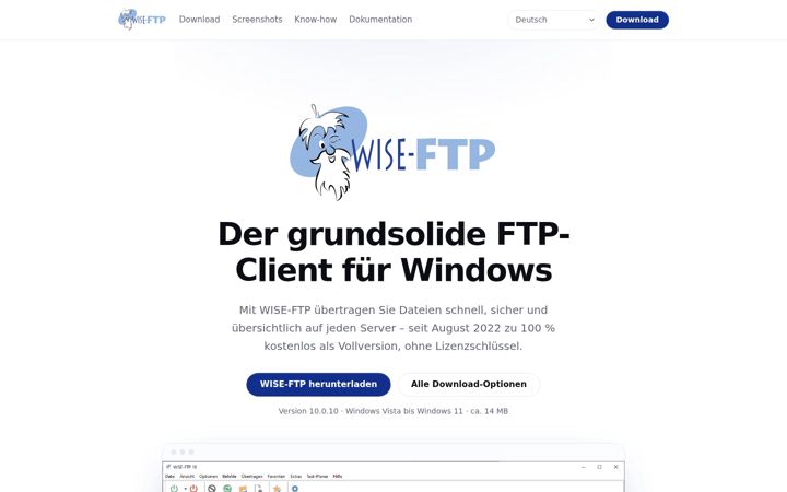 Captura de ecrã de wise-ftp.de