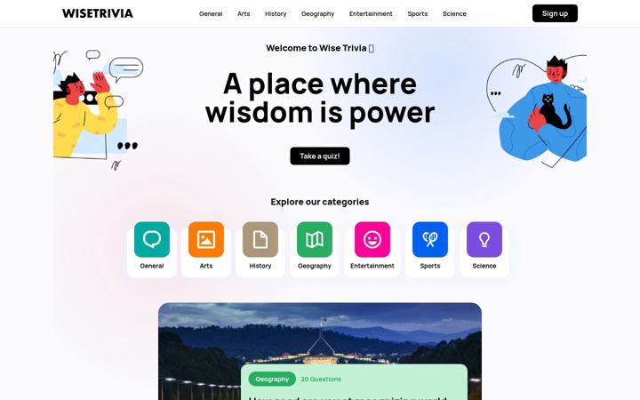 Screenshot of wisetrivia.com