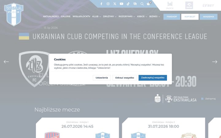 Screenshot of wisla-plock.pl