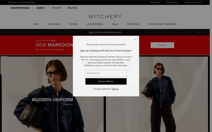 Skærmbillede af witchery.com.au