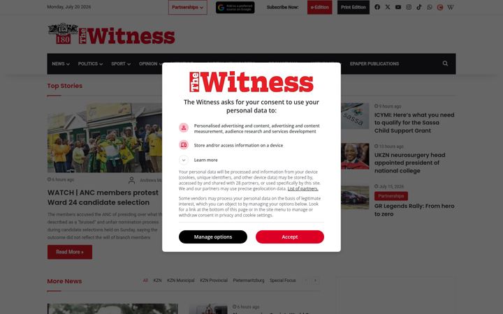 Screenshot of witness.co.za