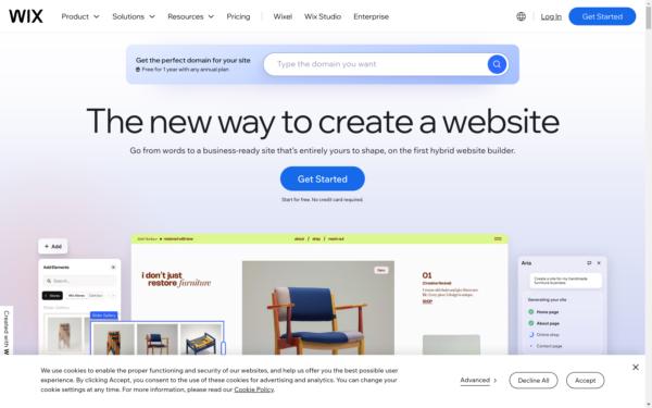 Screenshot of wix.com