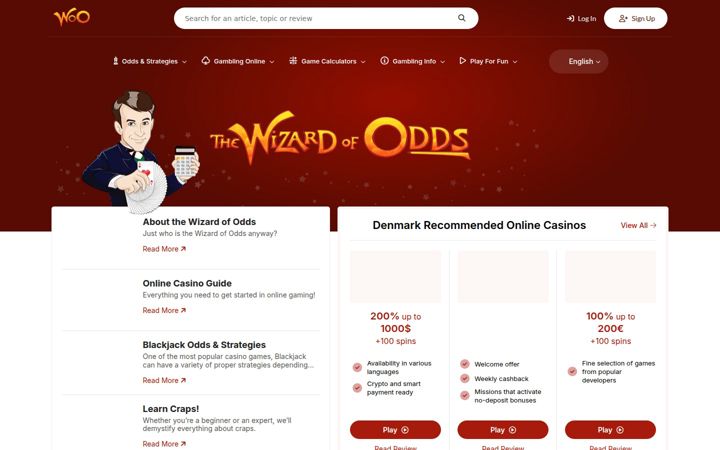 Capture d'écran de wizardofodds.com