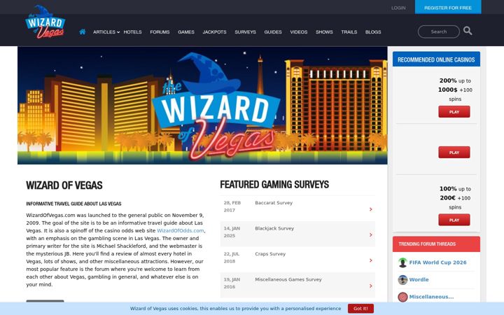 Screenshot of wizardofvegas.com