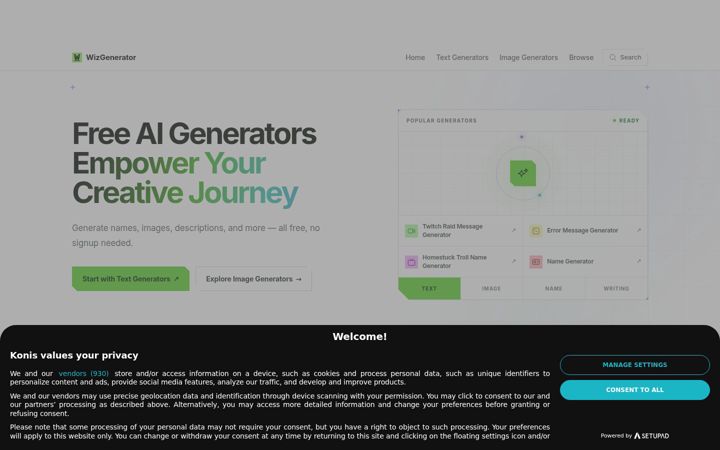 Screenshot of wizgenerator.com
