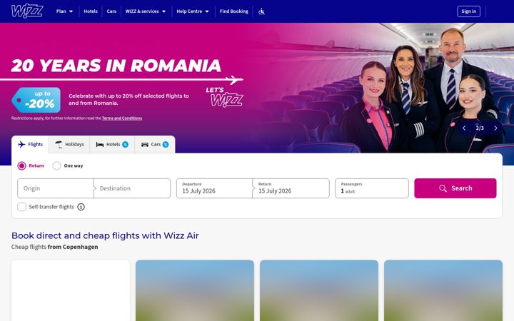 Zrzut ekranu wizzair.com