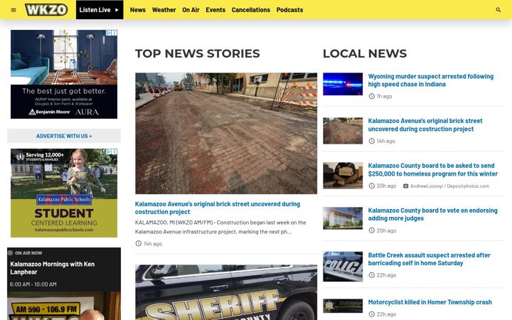 Screenshot of wkzo.com