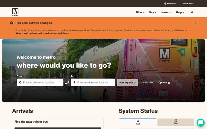 Capture d'écran de wmata.com