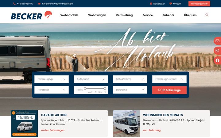 Ekraanipilt saidist wohnwagen-becker.de