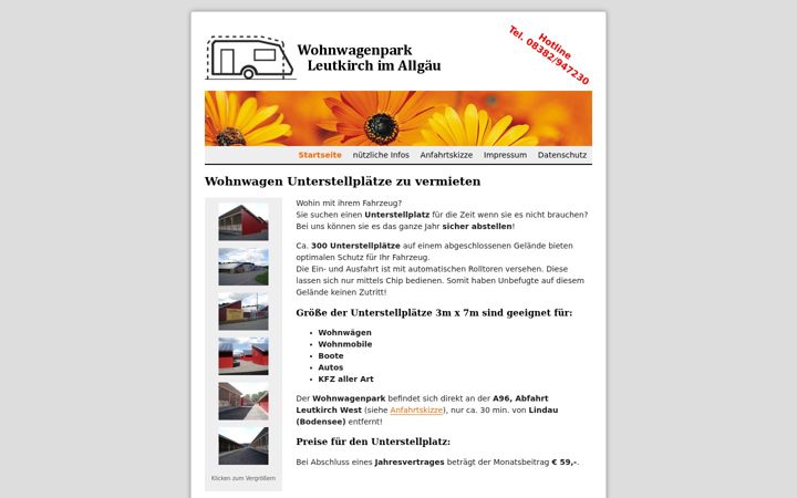 Screenshot of wohnwagenparkleutkirch.de